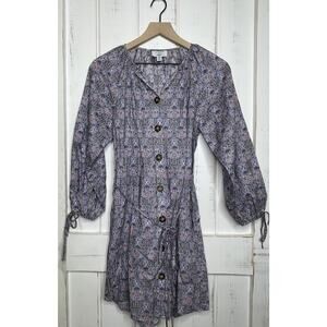J Crew Liberty of London Fabric Tie-Sleeve Button Front Cotton Shirt Dress XS